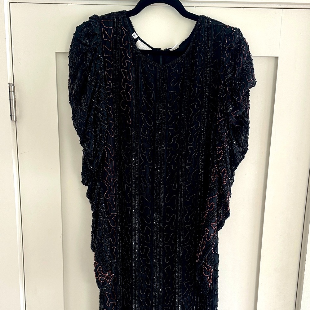 Vintage 90s Beaded Maxi Gown Long Sleeves Size Medium